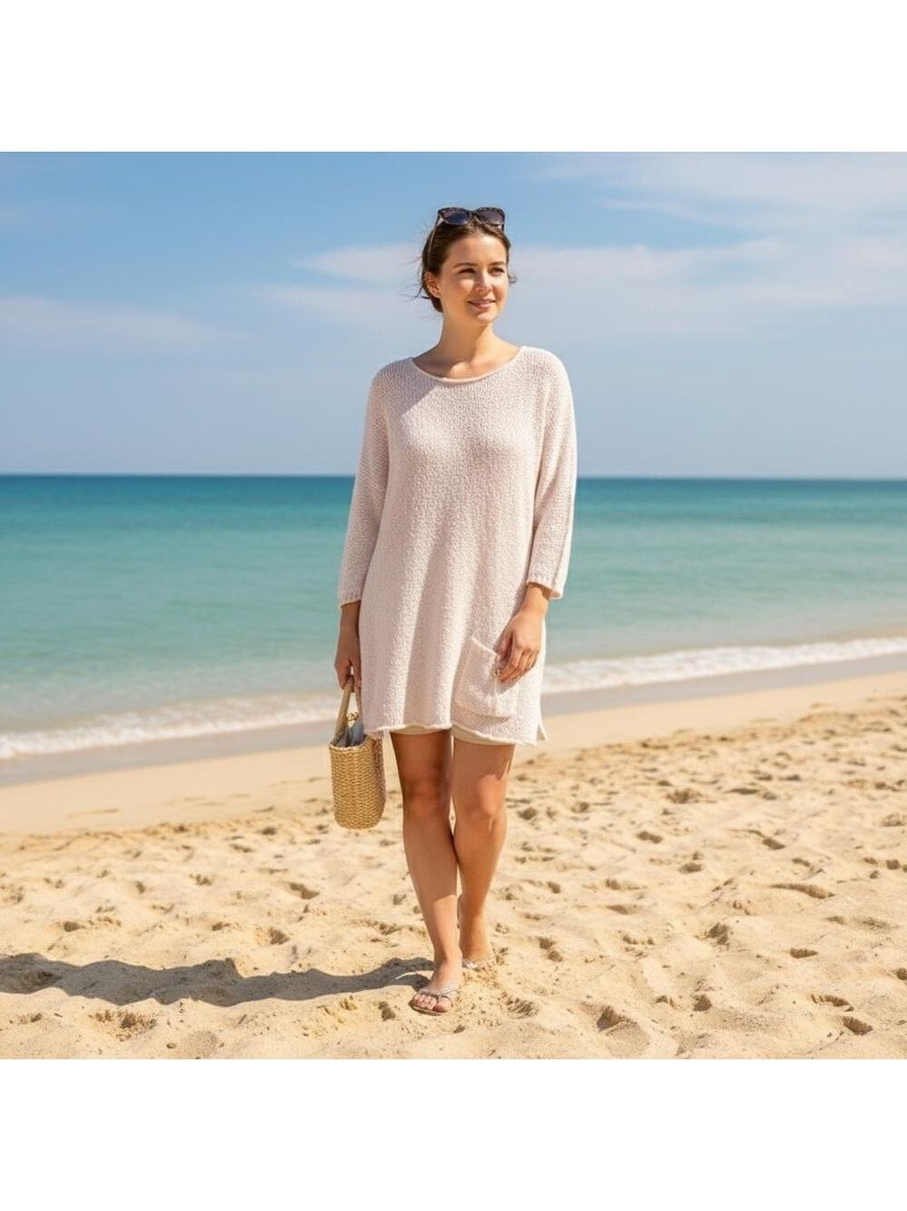 Lulu-B 3/4 Sleeve Mini Crochet Knit Dress Size XL